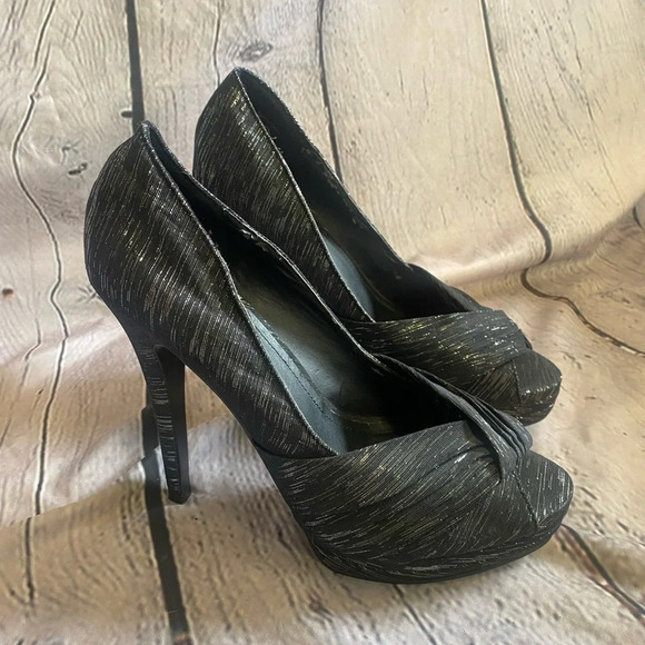 Women’s Aldo Disco Diva Black Silver Metallic Peep Toe Platform Heels‎ 40 Size 9 - Picture 4 of 14